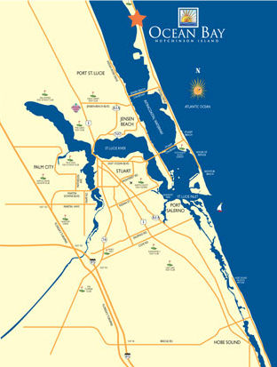 Map depicting Ocean Bay Villas' location on Florida's eastern coast